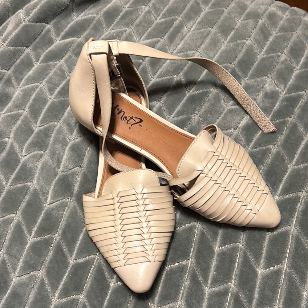 Cream Pointed Toe Loafers with Woven Texture